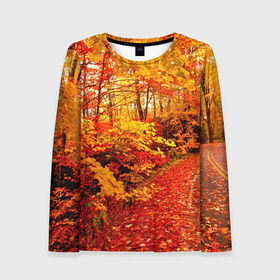 Женский лонгслив 3D с принтом Осень в Курске, 100% полиэстер | длинные рукава, круглый вырез горловины, полуприлегающий силуэт | autumn | bright | colors | forest | paint | trees | деревья | краски | лес | осень | цвета | яркие