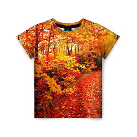 Детская футболка 3D с принтом Осень в Курске, 100% гипоаллергенный полиэфир | прямой крой, круглый вырез горловины, длина до линии бедер, чуть спущенное плечо, ткань немного тянется | autumn | bright | colors | forest | paint | trees | деревья | краски | лес | осень | цвета | яркие