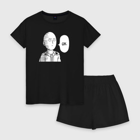 Женская пижама с шортиками хлопок с принтом One-Punch Man в Курске, 100% хлопок | футболка прямого кроя, шорты свободные с широкой мягкой резинкой | one punch man
