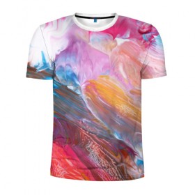 Мужская футболка 3D спортивная с принтом Абстракционизм 5 в Курске, 100% полиэстер с улучшенными характеристиками | приталенный силуэт, круглая горловина, широкие плечи, сужается к линии бедра | краски | мазки | разноцветный