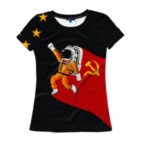 Женская футболка 3D с принтом Гагарин в Курске, 100% полиэфир ( синтетическое хлопкоподобное полотно) | прямой крой, круглый вырез горловины, длина до линии бедер | день | космонавтики | космос