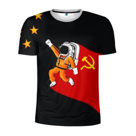 Мужская футболка 3D спортивная с принтом Гагарин в Курске, 100% полиэстер с улучшенными характеристиками | приталенный силуэт, круглая горловина, широкие плечи, сужается к линии бедра | день | космонавтики | космос