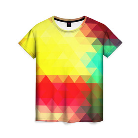 Женская футболка 3D с принтом Polygon в Курске, 100% полиэфир ( синтетическое хлопкоподобное полотно) | прямой крой, круглый вырез горловины, длина до линии бедер | геометрия | паттерн | полигоны | разноцветный | треугольники | яркий