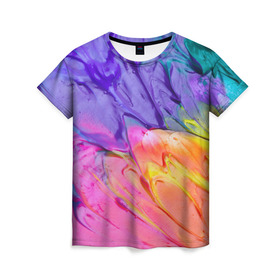 Женская футболка 3D с принтом Абстракционизм 6 в Курске, 100% полиэфир ( синтетическое хлопкоподобное полотно) | прямой крой, круглый вырез горловины, длина до линии бедер | краска | мазки | разноцветный | яркий