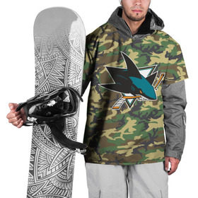 Накидка на куртку 3D с принтом Sharks Camouflage в Курске, 100% полиэстер |  | Тематика изображения на принте: camouflage | hockey | nhl | san jose sharks | нхл | хоккей