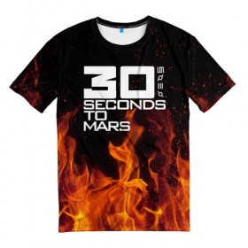 Мужская футболка 3D с принтом 30 seconds to mars fire в Курске, 100% полиэфир | прямой крой, круглый вырез горловины, длина до линии бедер | jared leto