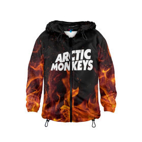 Детская ветровка 3D с принтом Arctic Monkeys fire в Курске, 100% полиэстер | подол и капюшон оформлены резинкой с фиксаторами, по бокам два кармана без застежек, один потайной карман на груди | Тематика изображения на принте: 