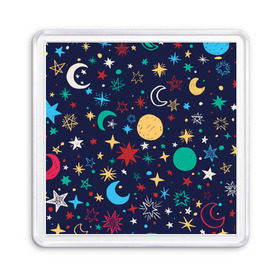 Магнит 55*55 с принтом Звездное небо в Курске, Пластик | Размер: 65*65 мм; Размер печати: 55*55 мм | абстракция | арт | звезды | космос | луна | месяц | небо | планеты