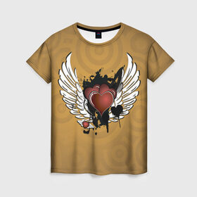 Женская футболка 3D с принтом Сердце с крыльями в Курске, 100% полиэфир ( синтетическое хлопкоподобное полотно) | прямой крой, круглый вырез горловины, длина до линии бедер | граффити | тату