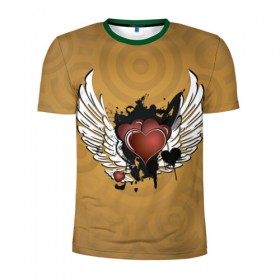 Мужская футболка 3D спортивная с принтом Сердце с крыльями в Курске, 100% полиэстер с улучшенными характеристиками | приталенный силуэт, круглая горловина, широкие плечи, сужается к линии бедра | Тематика изображения на принте: граффити | тату