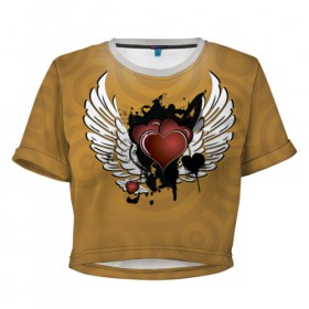 Женская футболка 3D укороченная с принтом Сердце с крыльями в Курске, 100% полиэстер | круглая горловина, длина футболки до линии талии, рукава с отворотами | граффити | тату