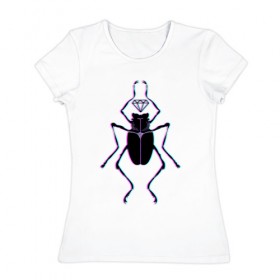 Женская футболка хлопок с принтом Beetle в Курске, 100% хлопок | прямой крой, круглый вырез горловины, длина до линии бедер, слегка спущенное плечо | 