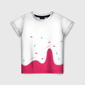 Детская футболка 3D с принтом KREME (original design) в Курске, 100% гипоаллергенный полиэфир | прямой крой, круглый вырез горловины, длина до линии бедер, чуть спущенное плечо, ткань немного тянется | cherry | cream | design | red | sugar | vanilla | white | вишня | яркое
