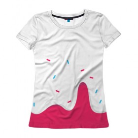 Женская футболка 3D с принтом KREME (original design) в Курске, 100% полиэфир ( синтетическое хлопкоподобное полотно) | прямой крой, круглый вырез горловины, длина до линии бедер | cherry | cream | design | red | sugar | vanilla | white | вишня | яркое