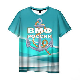 Мужская футболка 3D с принтом ВМФ России в Курске, 100% полиэфир | прямой крой, круглый вырез горловины, длина до линии бедер | андреевский флаг | вмф | волна | канат | матрос | море | моряк | россия | флот | якорь