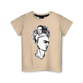 Детская футболка хлопок с принтом Фрида в Курске, 100% хлопок | круглый вырез горловины, полуприлегающий силуэт, длина до линии бедер | арт | девушка | женщина | любовь | мексика | портрет | фрида | художник | цветы | череп