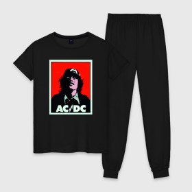 Женская пижама хлопок с принтом AC/DC: T-SHIRT в Курске, 100% хлопок | брюки и футболка прямого кроя, без карманов, на брюках мягкая резинка на поясе и по низу штанин | acdc