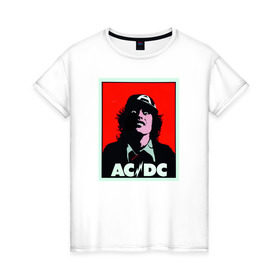 Женская футболка хлопок с принтом AC/DC: T-SHIRT в Курске, 100% хлопок | прямой крой, круглый вырез горловины, длина до линии бедер, слегка спущенное плечо | acdc