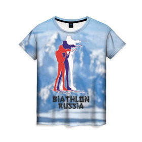 Женская футболка 3D с принтом Biathlon russia в Курске, 100% полиэфир ( синтетическое хлопкоподобное полотно) | прямой крой, круглый вырез горловины, длина до линии бедер | биатлон