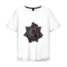 Мужская футболка хлопок Oversize с принтом ЗомбиБаклажан в Курске, 100% хлопок | свободный крой, круглый ворот, “спинка” длиннее передней части | арт | баклажан | веган | звезда | зомби | мультик | овощи | череп