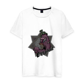 Мужская футболка хлопок с принтом ЗомбиБаклажан в Курске, 100% хлопок | прямой крой, круглый вырез горловины, длина до линии бедер, слегка спущенное плечо. | арт | баклажан | веган | звезда | зомби | мультик | овощи | череп
