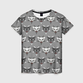 Женская футболка 3D с принтом Злые котики в Курске, 100% полиэфир ( синтетическое хлопкоподобное полотно) | прямой крой, круглый вырез горловины, длина до линии бедер | дьявол | звезда | кот | котик | кошка | милота | пентаграмма | серый | юмор