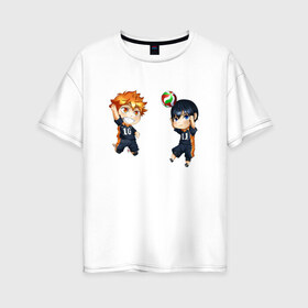 Женская футболка хлопок Oversize с принтом Сёё Хината и Тобио Кагэяма в Курске, 100% хлопок | свободный крой, круглый ворот, спущенный рукав, длина до линии бедер
 | haikyuu | сёё хината | тобио кагэяма