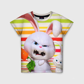 Детская футболка 3D с принтом Злой кролик в Курске, 100% гипоаллергенный полиэфир | прямой крой, круглый вырез горловины, длина до линии бедер, чуть спущенное плечо, ткань немного тянется | Тематика изображения на принте: животные | злой | игрушка | кролик | мультфильм | тайная жизнь домашних животных