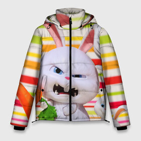 Мужская зимняя куртка 3D с принтом Злой кролик в Курске, верх — 100% полиэстер; подкладка — 100% полиэстер; утеплитель — 100% полиэстер | длина ниже бедра, свободный силуэт Оверсайз. Есть воротник-стойка, отстегивающийся капюшон и ветрозащитная планка. 

Боковые карманы с листочкой на кнопках и внутренний карман на молнии. | животные | злой | игрушка | кролик | мультфильм | тайная жизнь домашних животных