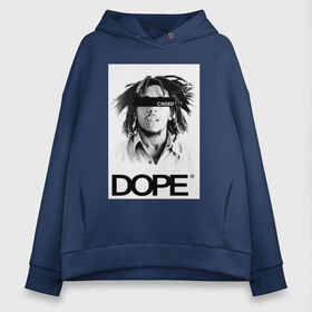 Женское худи Oversize хлопок с принтом Bob Marley Dope в Курске, френч-терри — 70% хлопок, 30% полиэстер. Мягкий теплый начес внутри —100% хлопок | боковые карманы, эластичные манжеты и нижняя кромка, капюшон на магнитной кнопке | bobmarley | dope | fashion | swag | trend