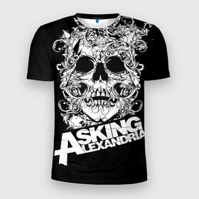 Мужская футболка 3D спортивная с принтом Asking Alexandria в Курске, 100% полиэстер с улучшенными характеристиками | приталенный силуэт, круглая горловина, широкие плечи, сужается к линии бедра | Тематика изображения на принте: asking alexandria | музыка | рок | череп