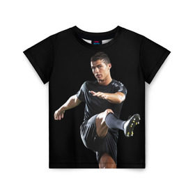 Детская футболка 3D с принтом Роналдо в Курске, 100% гипоаллергенный полиэфир | прямой крой, круглый вырез горловины, длина до линии бедер, чуть спущенное плечо, ткань немного тянется | real | ronaldo | реал мадрид | роналдо | футбол | футболист
