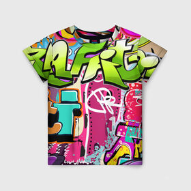 Детская футболка 3D с принтом Граффити в Курске, 100% гипоаллергенный полиэфир | прямой крой, круглый вырез горловины, длина до линии бедер, чуть спущенное плечо, ткань немного тянется | балон | граффити | краски | молодежь | рисунок | стена | стиль | улица | уличный образ