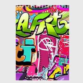 Скетчбук с принтом Граффити в Курске, 100% бумага
 | 48 листов, плотность листов — 100 г/м2, плотность картонной обложки — 250 г/м2. Листы скреплены сверху удобной пружинной спиралью | балон | граффити | краски | молодежь | рисунок | стена | стиль | улица | уличный образ