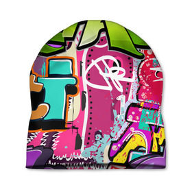 Шапка 3D с принтом Граффити в Курске, 100% полиэстер | универсальный размер, печать по всей поверхности изделия | балон | граффити | краски | молодежь | рисунок | стена | стиль | улица | уличный образ