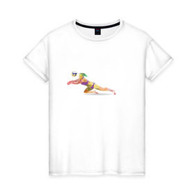 Женская футболка хлопок с принтом Волейбол геометрия в Курске, 100% хлопок | прямой крой, круглый вырез горловины, длина до линии бедер, слегка спущенное плечо | полигоны