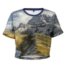 Женская футболка 3D укороченная с принтом Свежий воздух в Курске, 100% полиэстер | круглая горловина, длина футболки до линии талии, рукава с отворотами | горы. природа | красота | пейзаж | свежесть | скалы