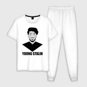 Мужская пижама хлопок с принтом Young Stalin в Курске, 100% хлопок | брюки и футболка прямого кроя, без карманов, на брюках мягкая резинка на поясе и по низу штанин
 | молодой | патриот | россия | советский | ссср | сталин