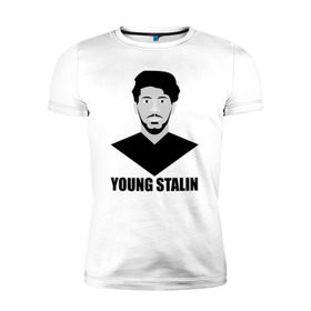Мужская футболка премиум с принтом Young Stalin в Курске, 92% хлопок, 8% лайкра | приталенный силуэт, круглый вырез ворота, длина до линии бедра, короткий рукав | Тематика изображения на принте: молодой | патриот | россия | советский | ссср | сталин