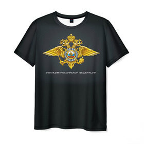 Мужская футболка 3D с принтом Полиция Российской Федерации в Курске, 100% полиэфир | прямой крой, круглый вырез горловины, длина до линии бедер | милиция