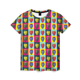 Женская футболка 3D с принтом POP ART в Курске, 100% полиэфир ( синтетическое хлопкоподобное полотно) | прямой крой, круглый вырез горловины, длина до линии бедер | popart | клубника | поп арт | ягоды