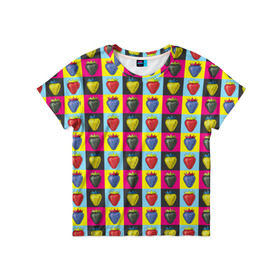 Детская футболка 3D с принтом POP ART в Курске, 100% гипоаллергенный полиэфир | прямой крой, круглый вырез горловины, длина до линии бедер, чуть спущенное плечо, ткань немного тянется | popart | клубника | поп арт | ягоды