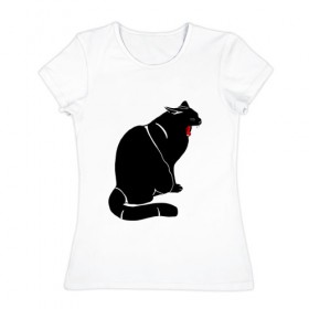 Женская футболка хлопок с принтом Зевающий кот в Курске, 100% хлопок | прямой крой, круглый вырез горловины, длина до линии бедер, слегка спущенное плечо | 