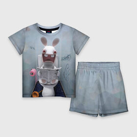 Детский костюм с шортами 3D с принтом Кролик с газетой в Курске,  |  | Тематика изображения на принте: rabbids | вантуз | горшок | зайцы засранцы | заяц | туалет