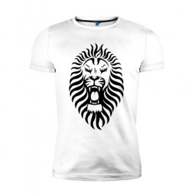 Мужская футболка премиум с принтом Lion в Курске, 92% хлопок, 8% лайкра | приталенный силуэт, круглый вырез ворота, длина до линии бедра, короткий рукав | зверь | лев | царь