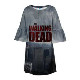 Детское платье 3D с принтом The Walking Dead в Курске, 100% полиэстер | прямой силуэт, чуть расширенный к низу. Круглая горловина, на рукавах — воланы | the walking dead | америка | апокалипсис | глен | дерил | зомби | карл | кровь | рик | сша | ходячие мертвецы