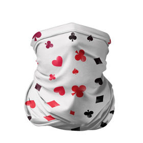 Бандана-труба 3D с принтом Карточные масти в Курске, 100% полиэстер, ткань с особыми свойствами — Activecool | плотность 150‒180 г/м2; хорошо тянется, но сохраняет форму | Тематика изображения на принте: бубны | казино | карты | крести | пики | покер | туз | червы