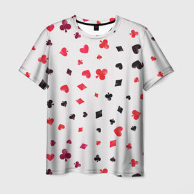 Мужская футболка 3D с принтом Карточные масти в Курске, 100% полиэфир | прямой крой, круглый вырез горловины, длина до линии бедер | бубны | казино | карты | крести | пики | покер | туз | червы