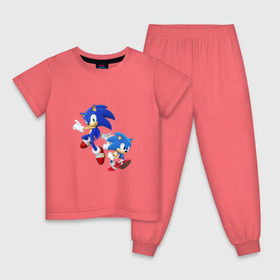Детская пижама хлопок с принтом Sonic (Соник) в Курске, 100% хлопок |  брюки и футболка прямого кроя, без карманов, на брюках мягкая резинка на поясе и по низу штанин
 | retro | sega | sonic