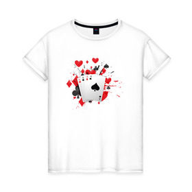 Женская футболка хлопок с принтом Четыре туза в Курске, 100% хлопок | прямой крой, круглый вырез горловины, длина до линии бедер, слегка спущенное плечо | казино | карты | покер | туз